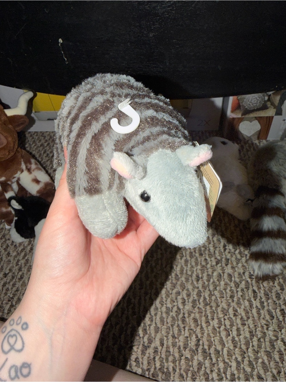 Plush Armadillo Stuffed Toy - Gray with Pink Ears